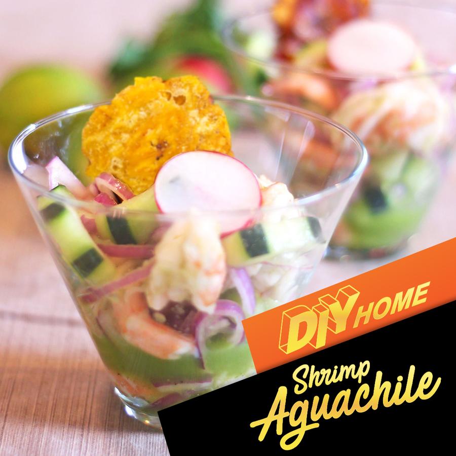 shrimp aguachile with tostone chip