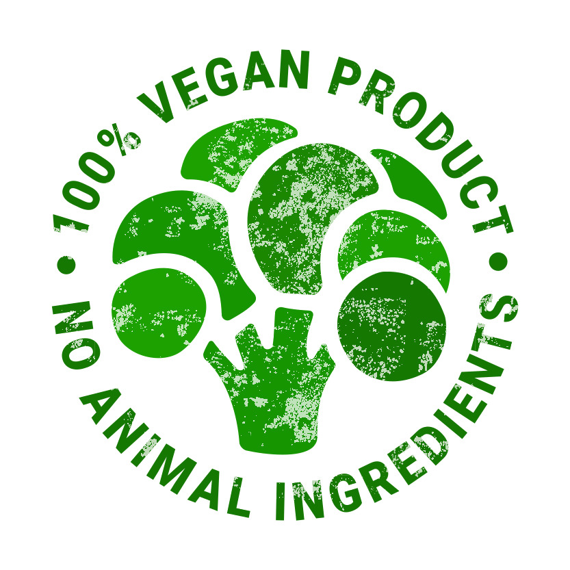 badge 100% vegan product with no animal ingredients