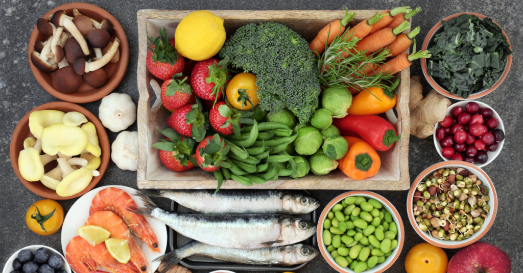 table of fruits and vegetables